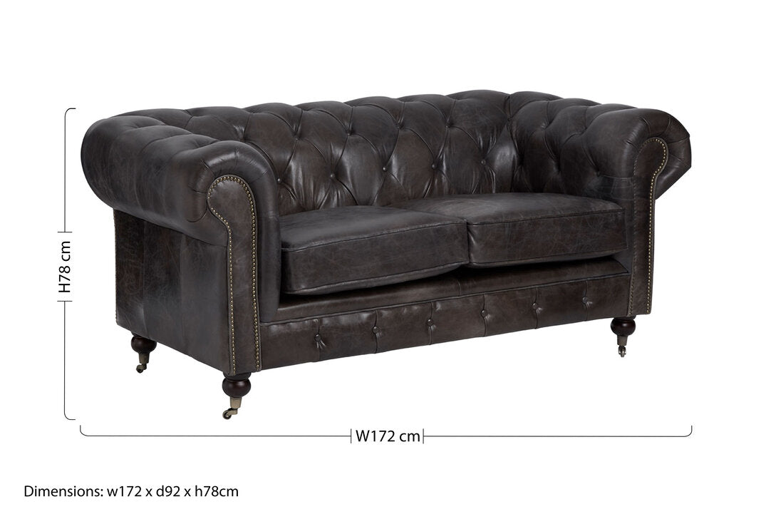 Noble Dark Grey Brown Leather Chesterfield 2 Seat Sofa