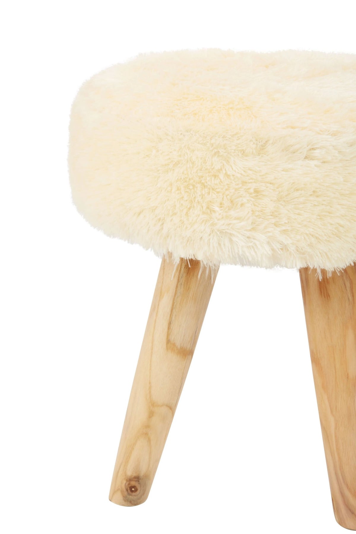 Sumatra Cream Faux Fur and Teak Wood Stool