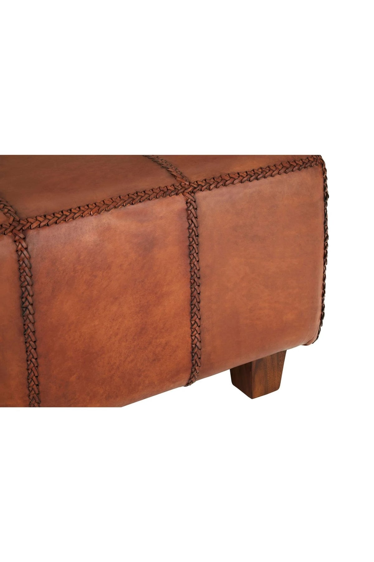 Andes Leather Bench With Teak Wood Legs