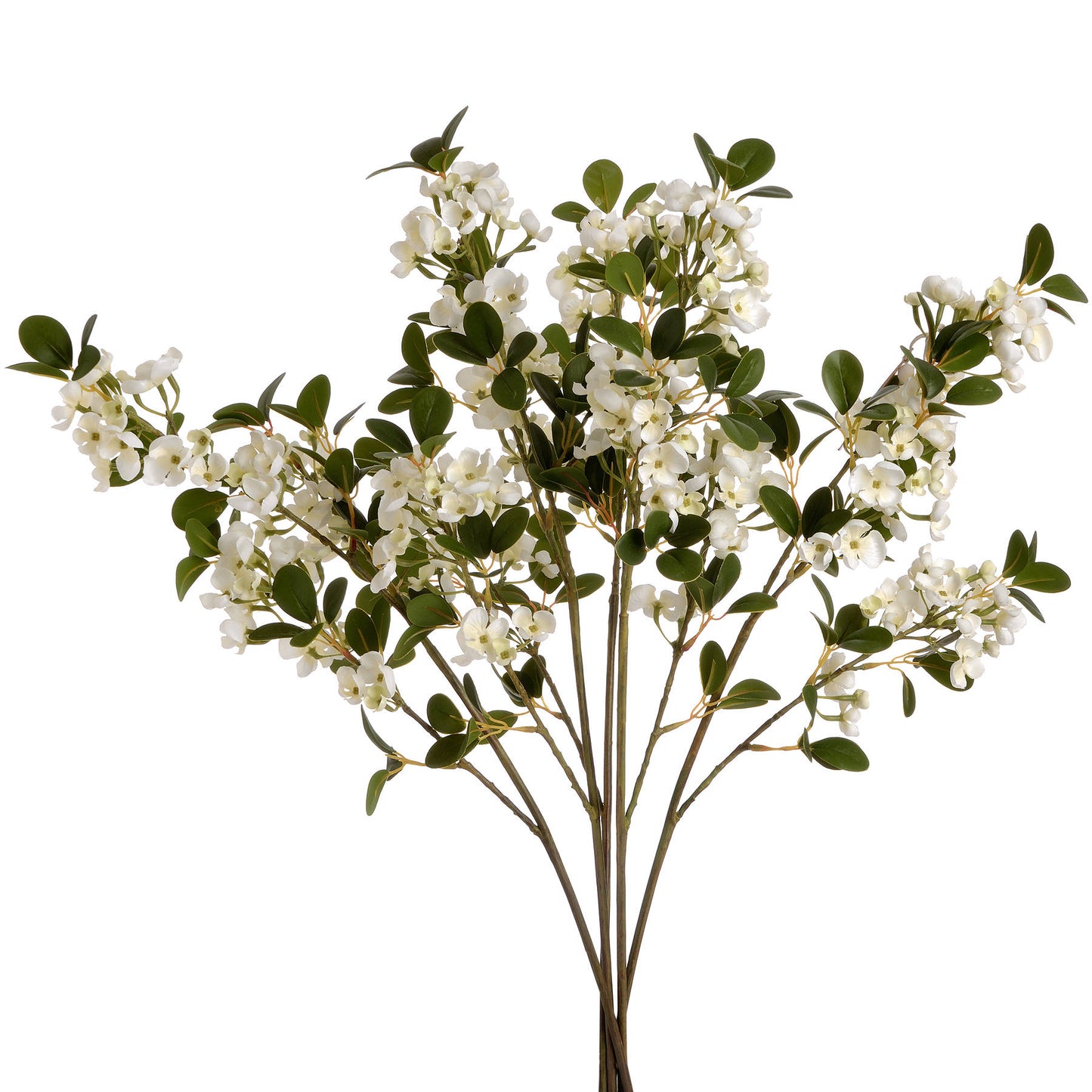 Lifelike White Spring Mock Orange flowers with detailed petals and green leaves, perfect for elegant home decor.