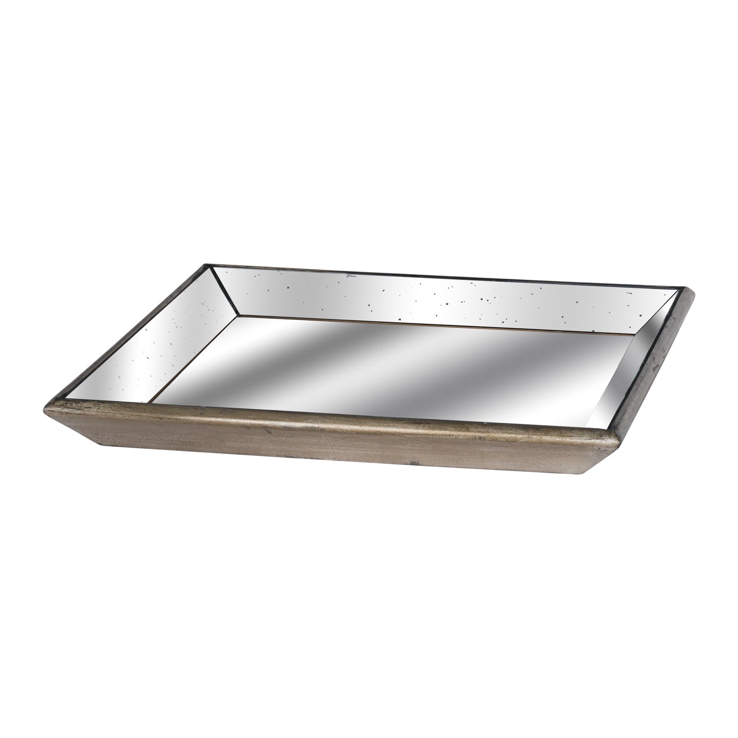 Astor Distressed Mirrored Square Tray W/Wooden Detailing Lge - Trays from the Quanta Home collection.
