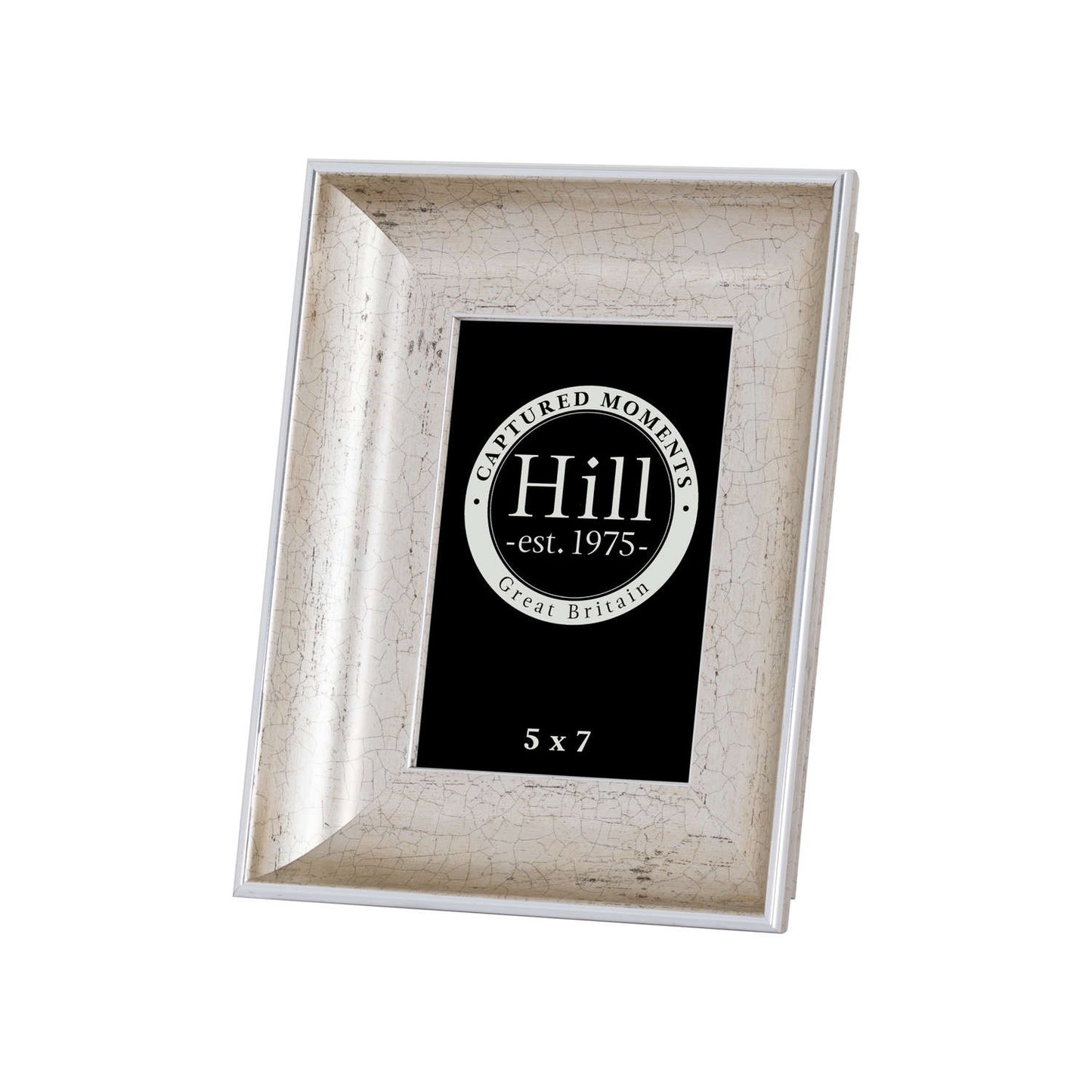 Antique silver photo frame with a crackled effect, elegantly displaying a 5x7 photo, perfect for adding vintage charm.