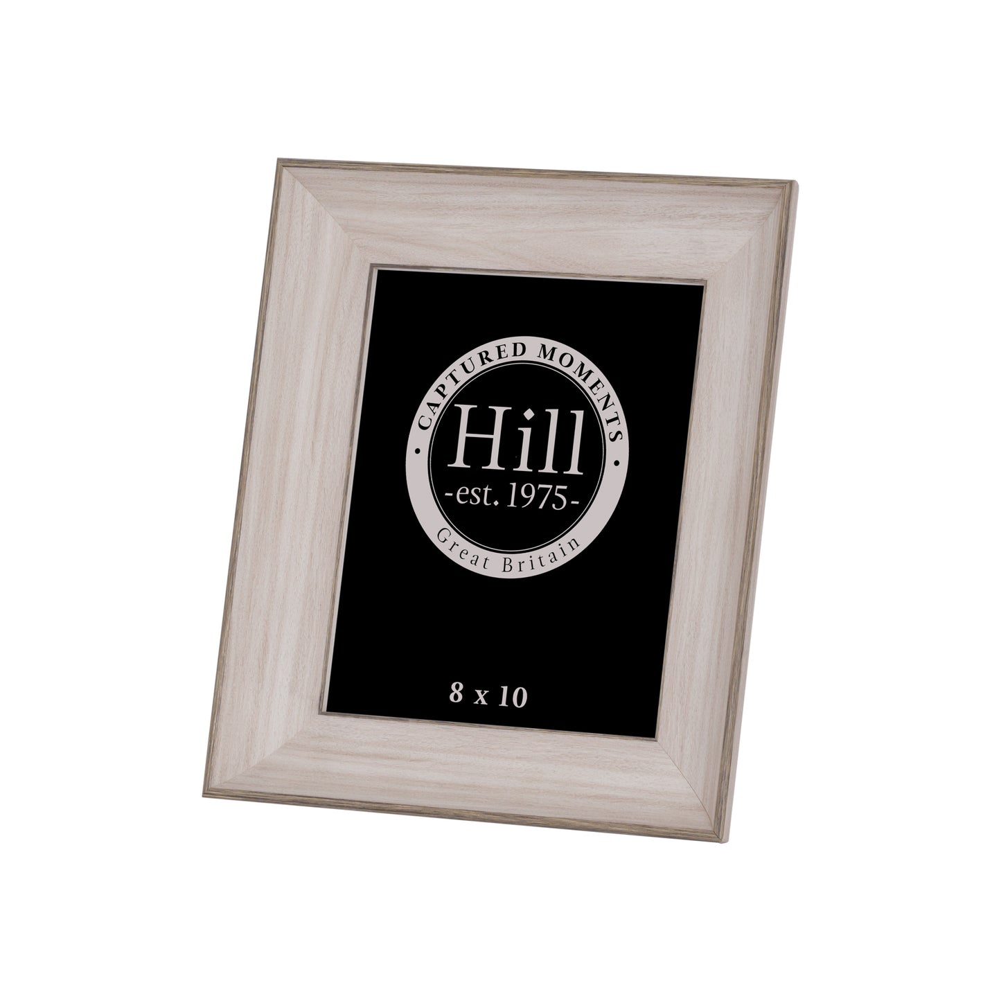 Elegant white washed wood photo frame, designed for 8x10 pictures, featuring a rustic finish and sophisticated style.