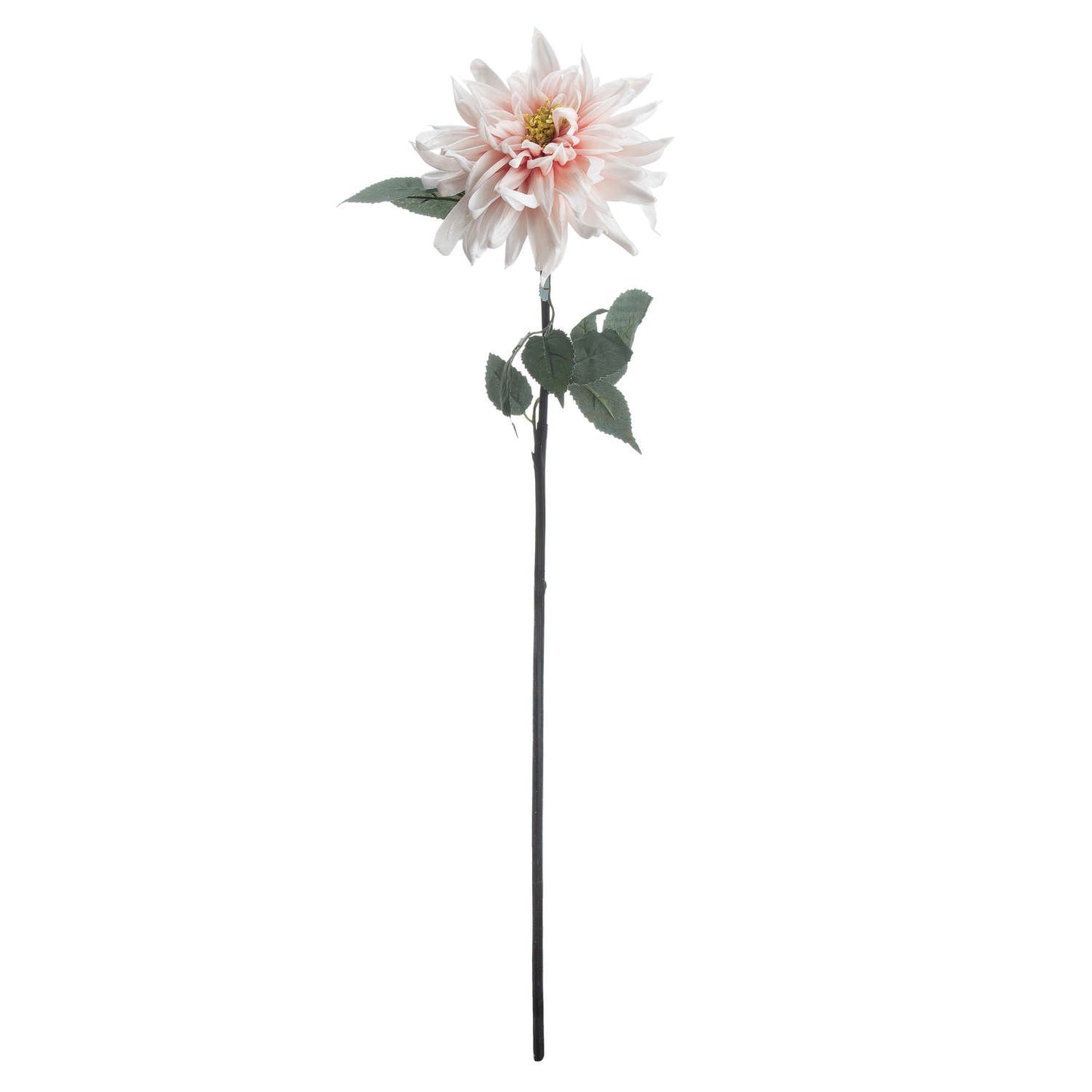 Lush pink dahlia stem with lifelike petals; features green leaves and a flexible black stem, adding elegance to any decor.