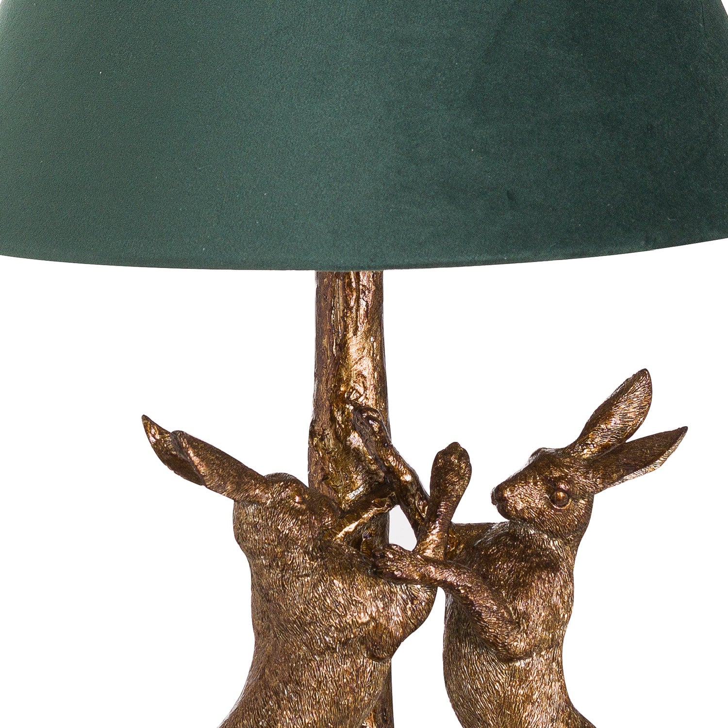 Antique Gold Marching Hares Lamp With Green Velvet Shade - Lighting from the Quanta Home collection.