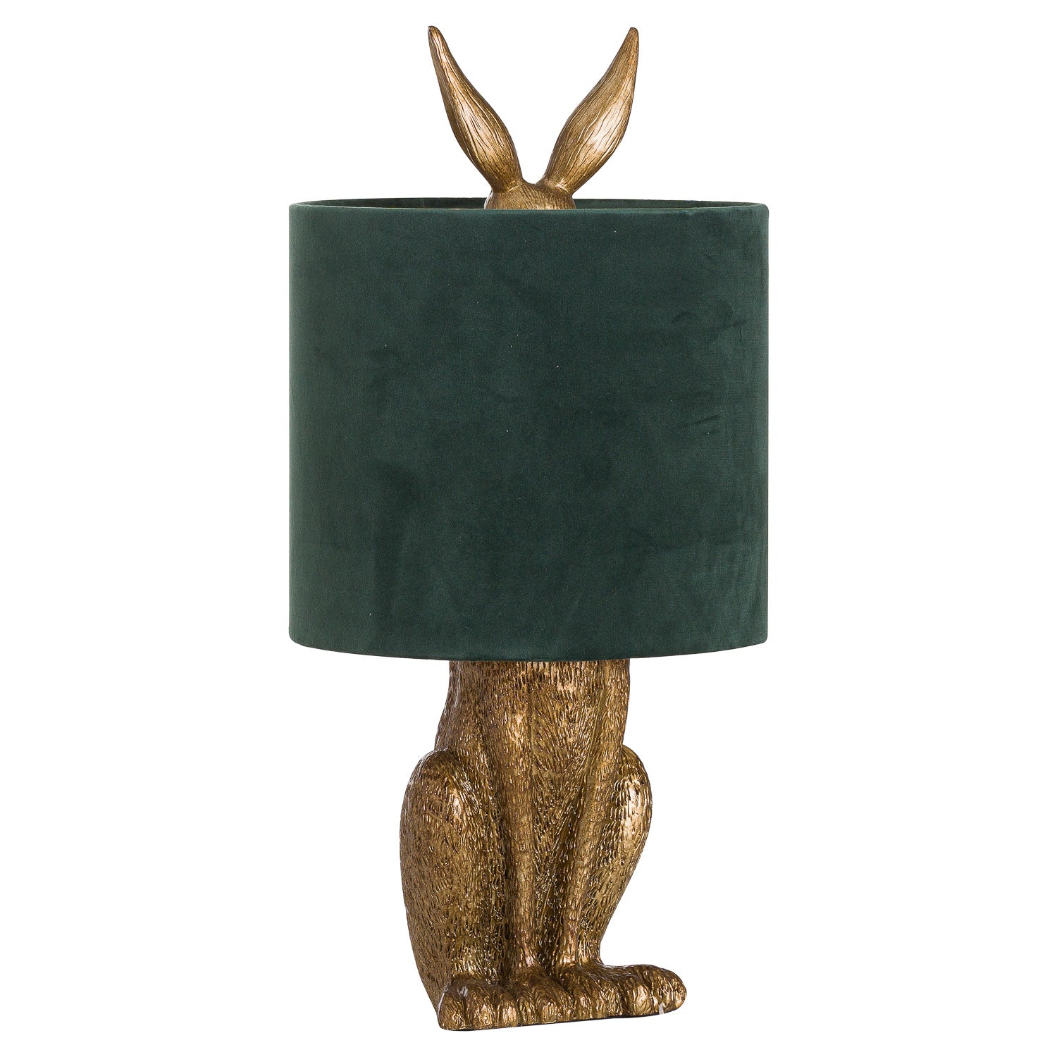 Antique Gold Hare Table Lamp With Green Velvet Shade - Lighting from the Quanta Home collection.