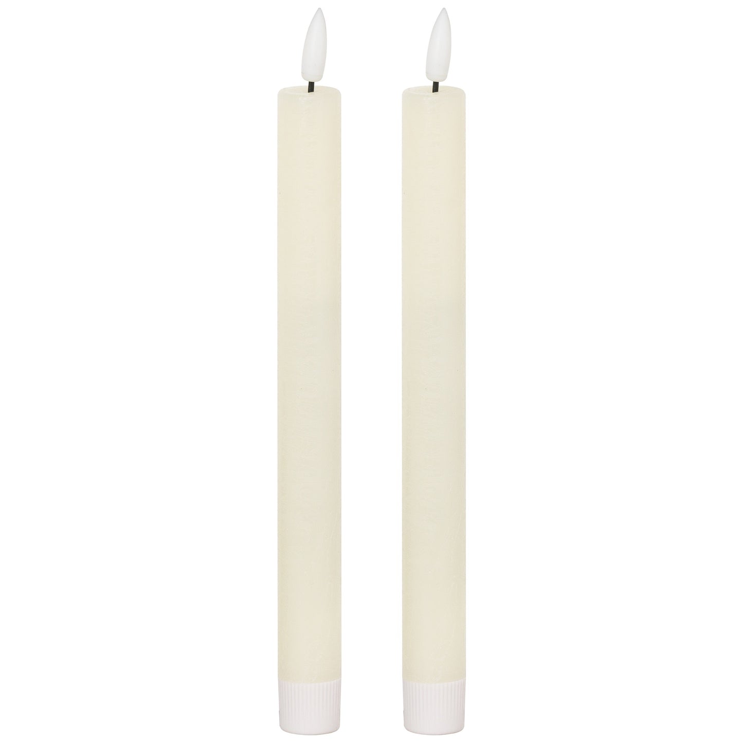 Elegant set of two ivory LED dinner candles, offering warm, realistic light for a sophisticated dining atmosphere.