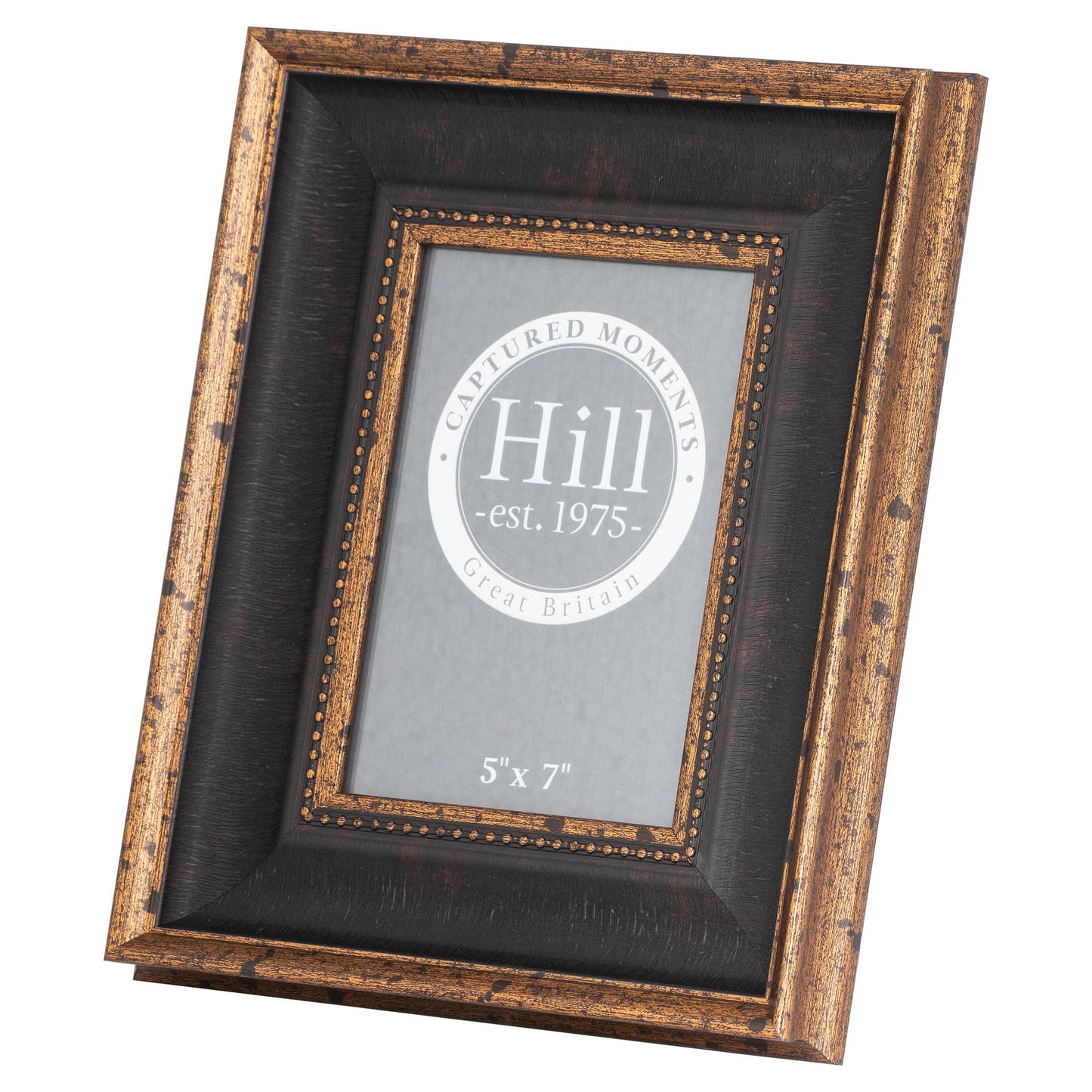 Elegant 5x7 photo frame in black with antique gold beading, blending vintage charm and luxurious detailing.