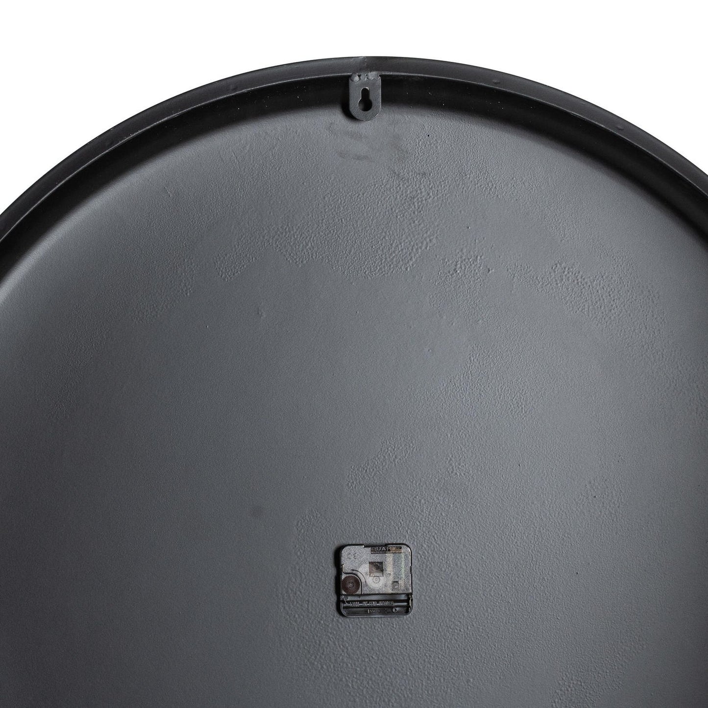 Sleek black back of a large wall clock with a mounting hook; designed for contemporary elegance and minimalist decor.