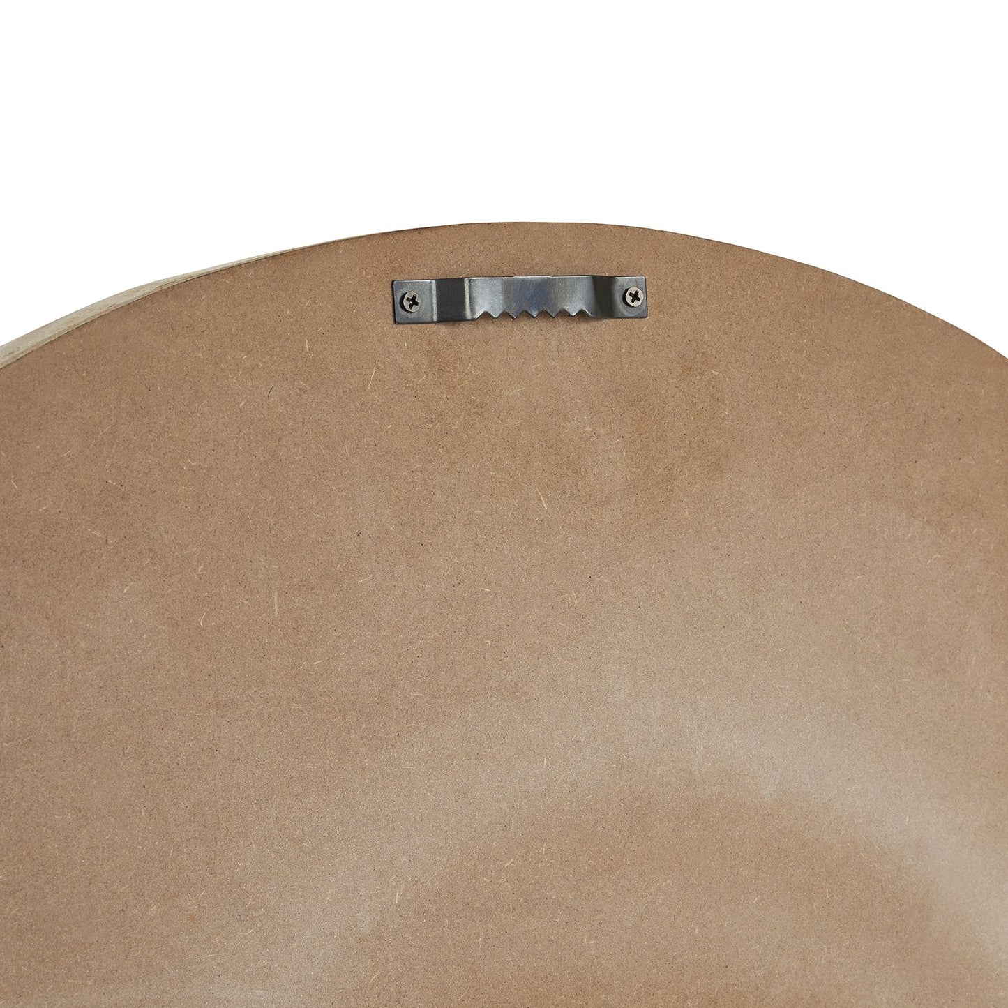 Round white wall clock featuring light grey metal Roman numerals and a white-washed wood frame; includes a pre-attached hook.