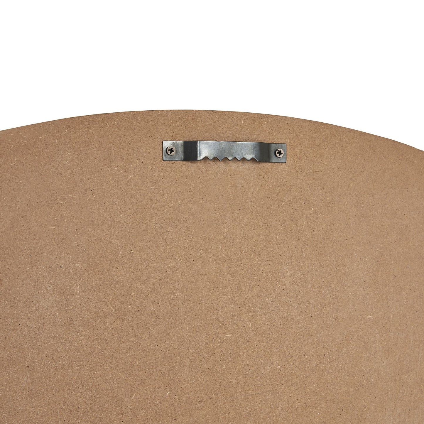 Back view of the Williston White Large Wall Clock, showcasing a smooth, brown backing with a metal hook for easy hanging.