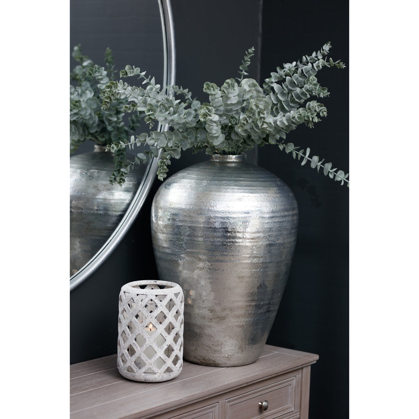 Hammered Silver Astral Vase - Silver from the Quanta Home collection.