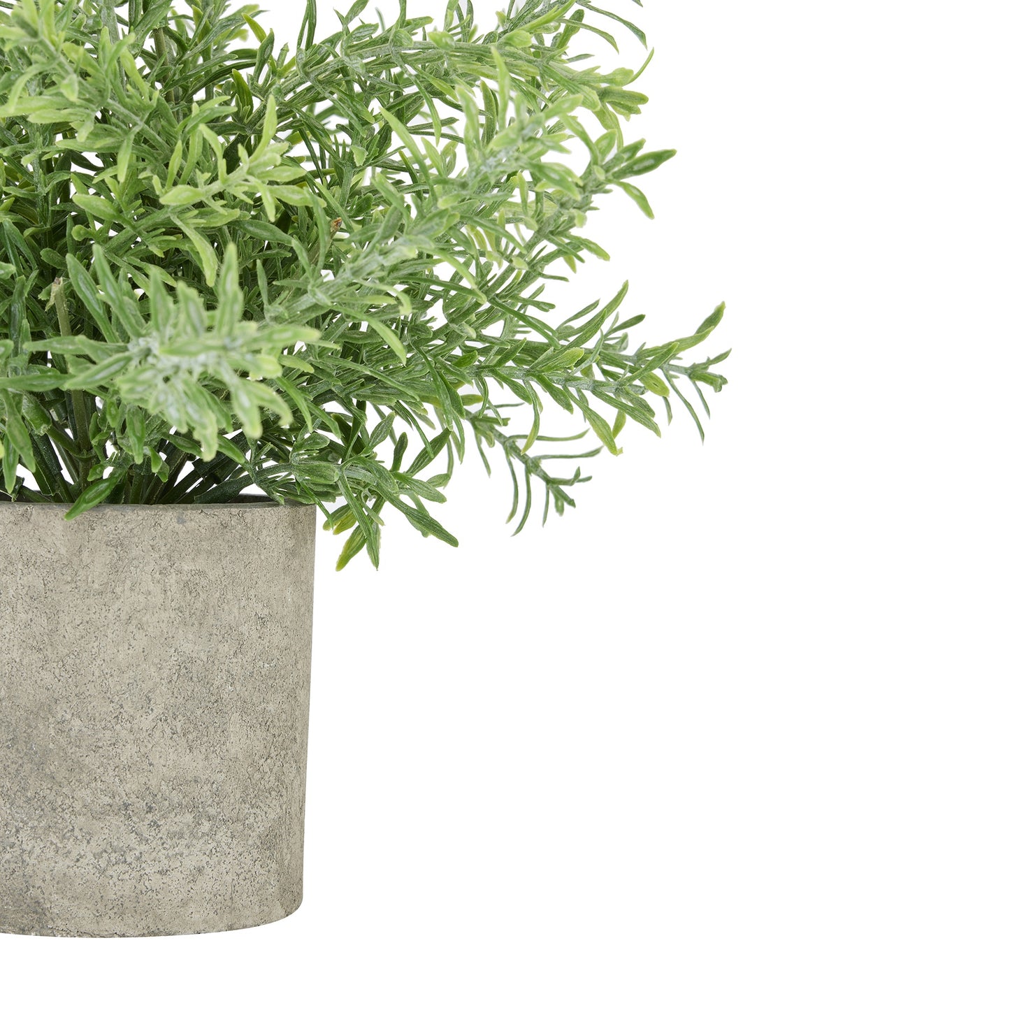 Artificial rosemary plant with vibrant green leaves, displayed in a modern, neutral stone-effect pot.
