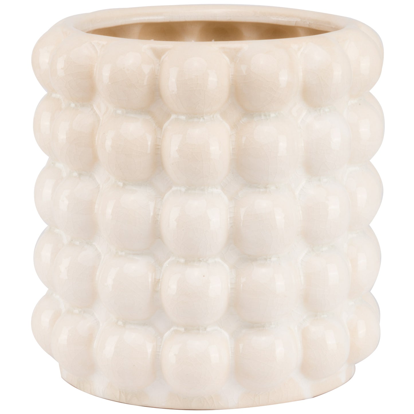 Elegant cream ceramic planter featuring a unique bubble texture, perfect for enhancing any interior decor style.