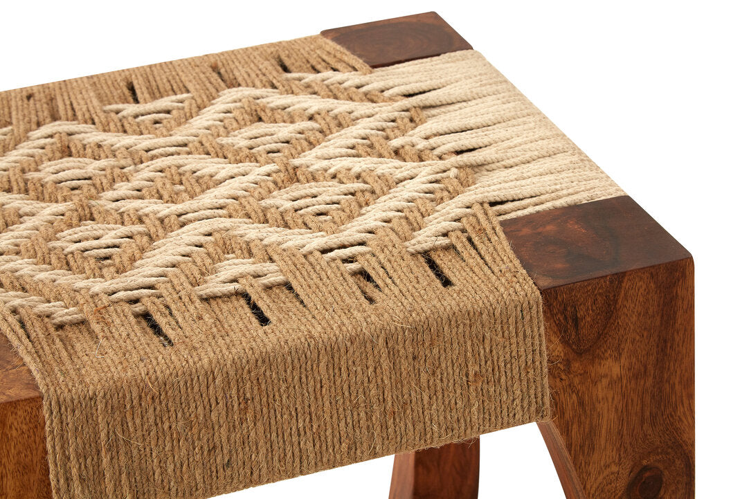 Indie Sheesham Wood And Jute Boho Stool
