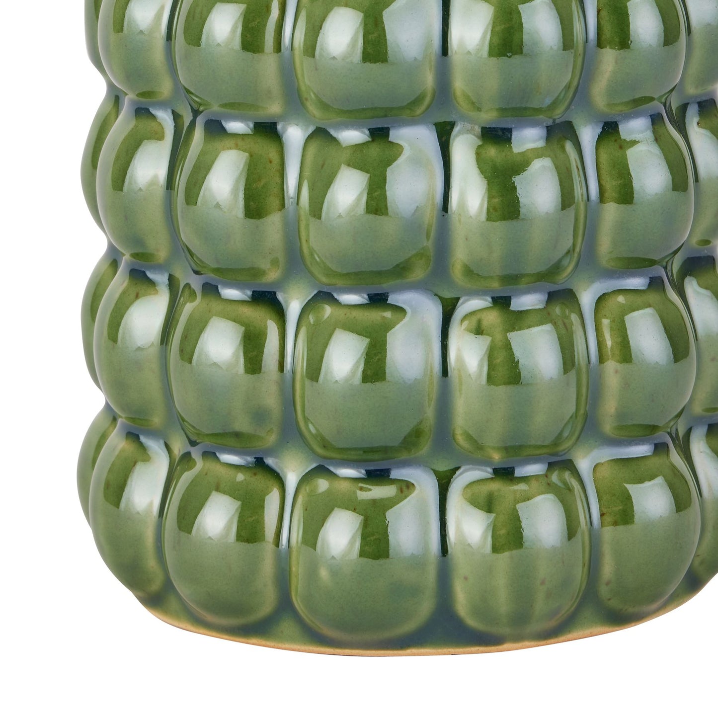 Olive green bubble vase with spherical texture and glossy finish, perfect for floral displays or as a standalone decor piece.