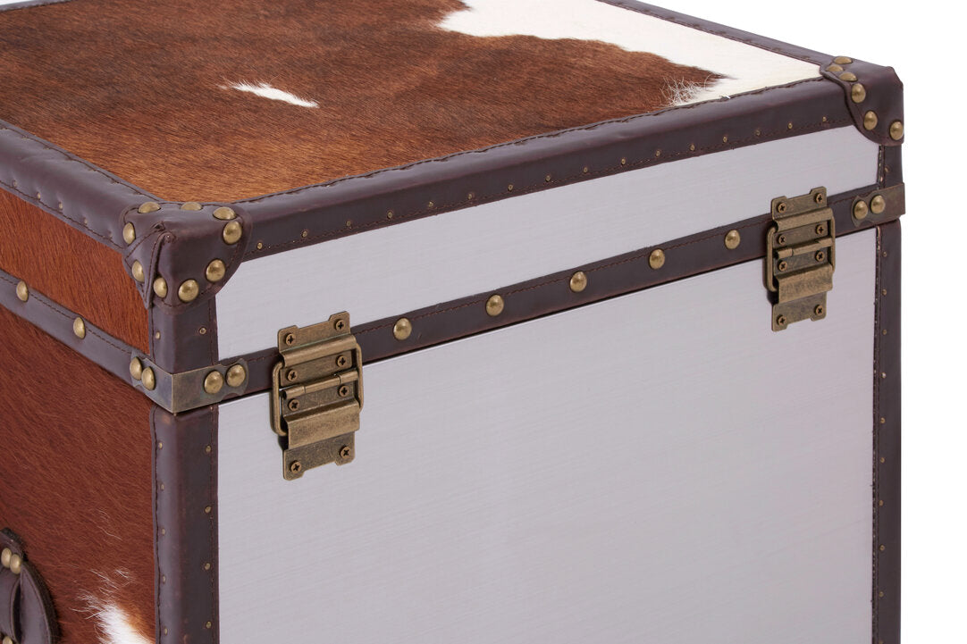 Chelsea Townhouse Brown And White Genuine Cowhide Storage Trunk Set