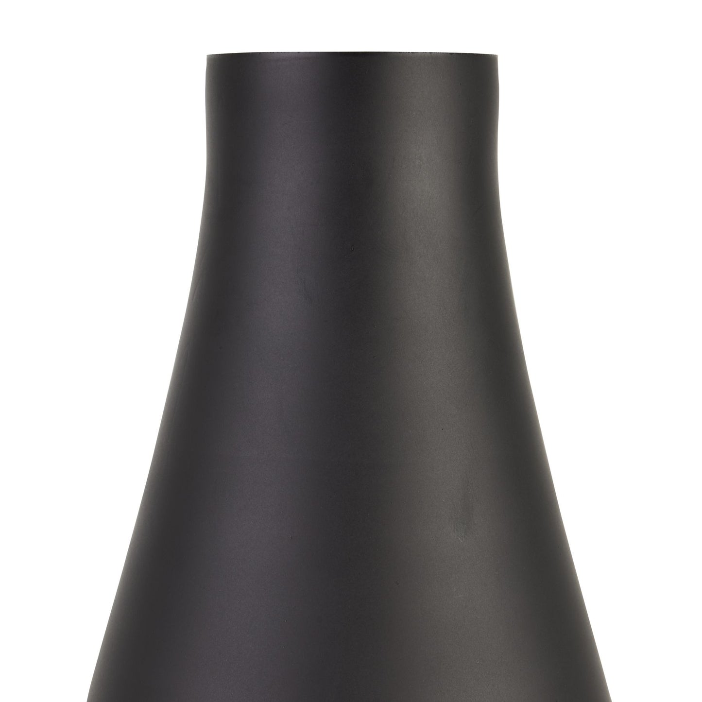 Sleek black tapered glass vase with a matte finish, featuring a slim neck, perfect for minimalistic floral arrangements.