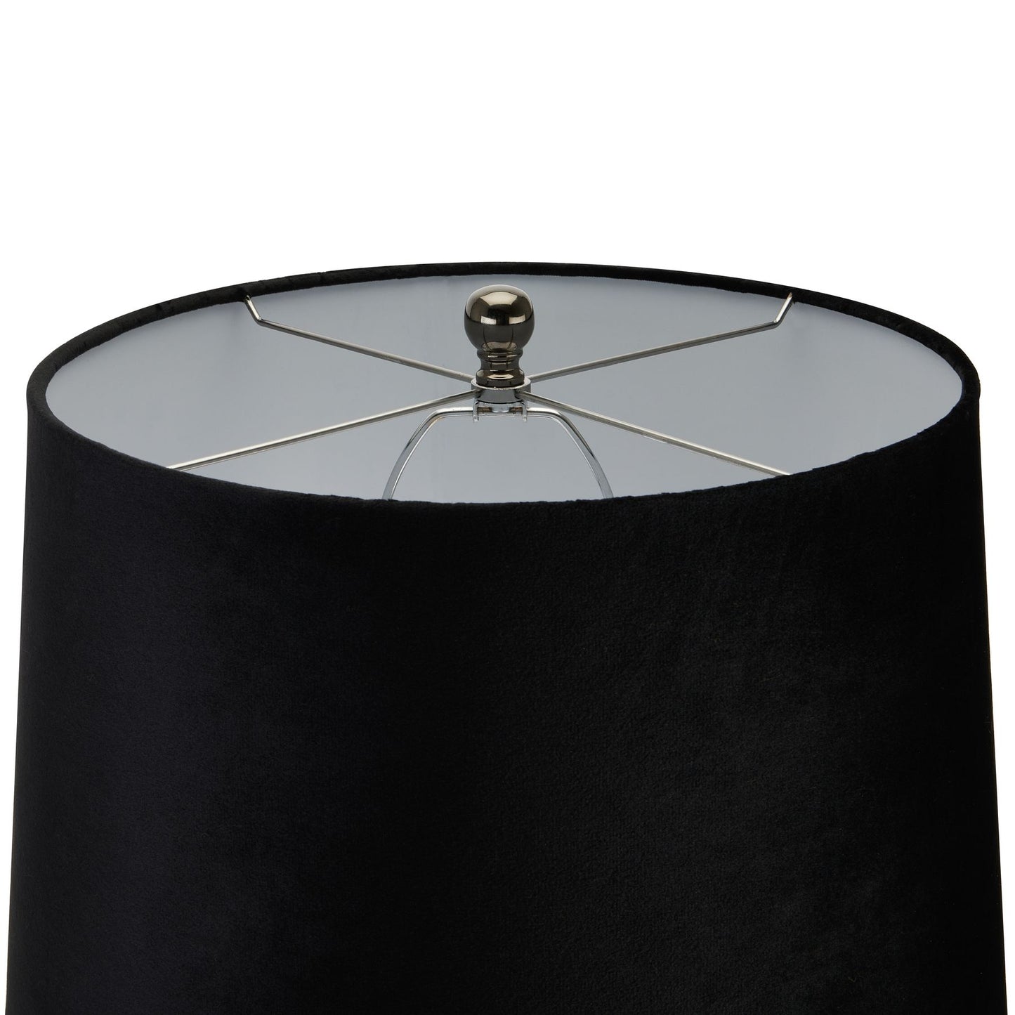 Elegant black dapple lamp featuring a dual-color glass base, soft velvet shade, and unique silhouette for luxurious illumination.
