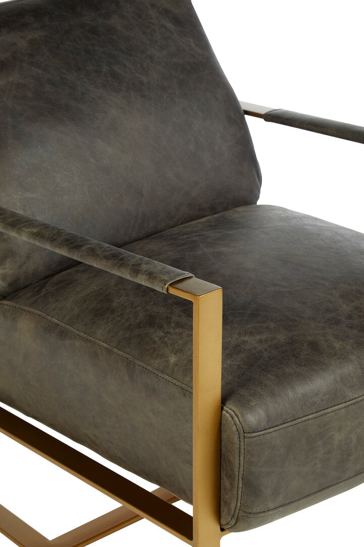 Loft Grey Leather Lounge Chair with Rose Gold Finish Frame