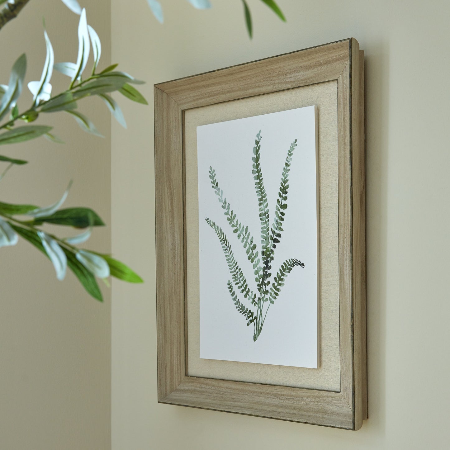 Watercolour Delicate Fern In Washed Wood Frame - Printed Art from the Quanta Home collection.