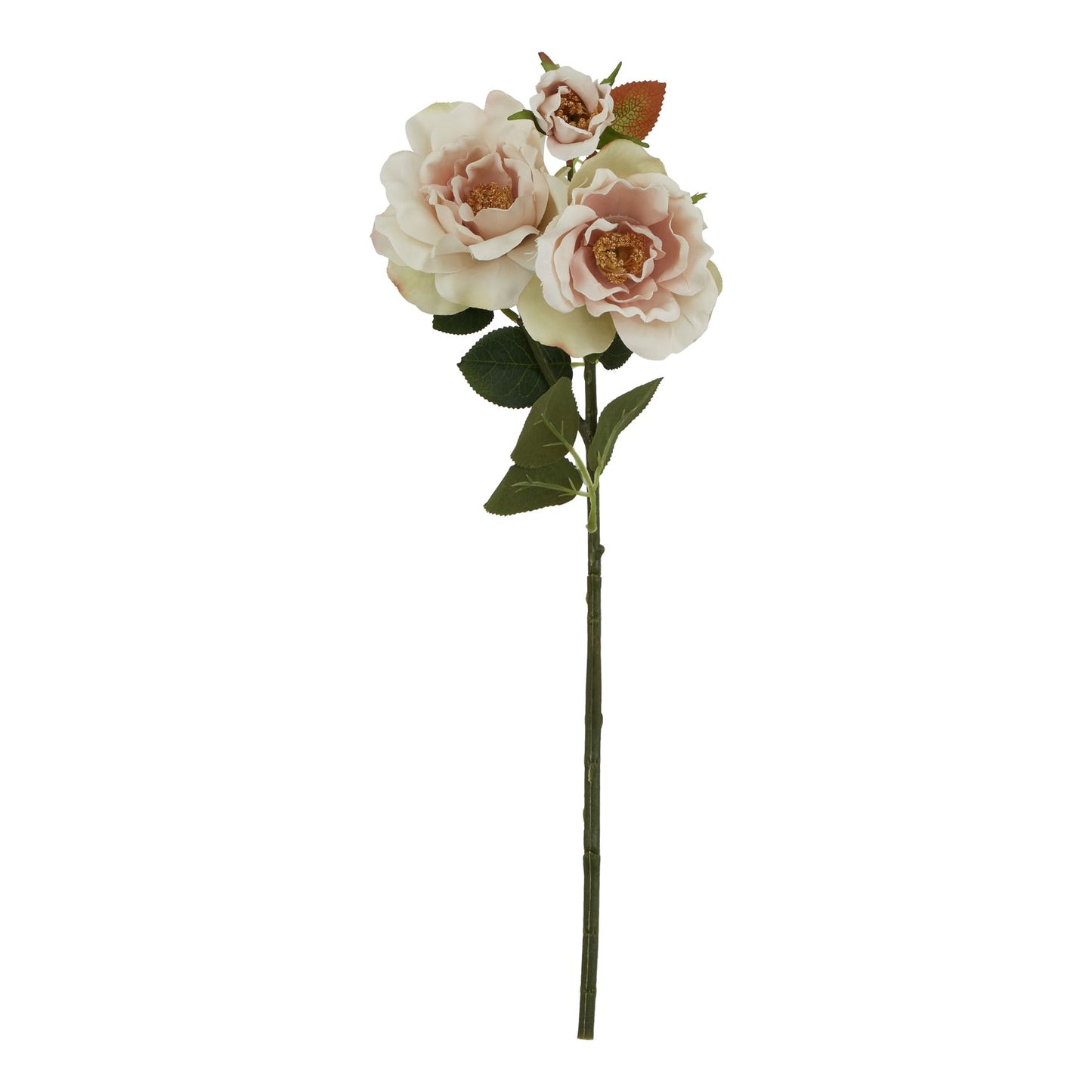 Delicate artificial blush tea roses with soft pink petals, complemented by green leaves, ideal for elegant home decor.