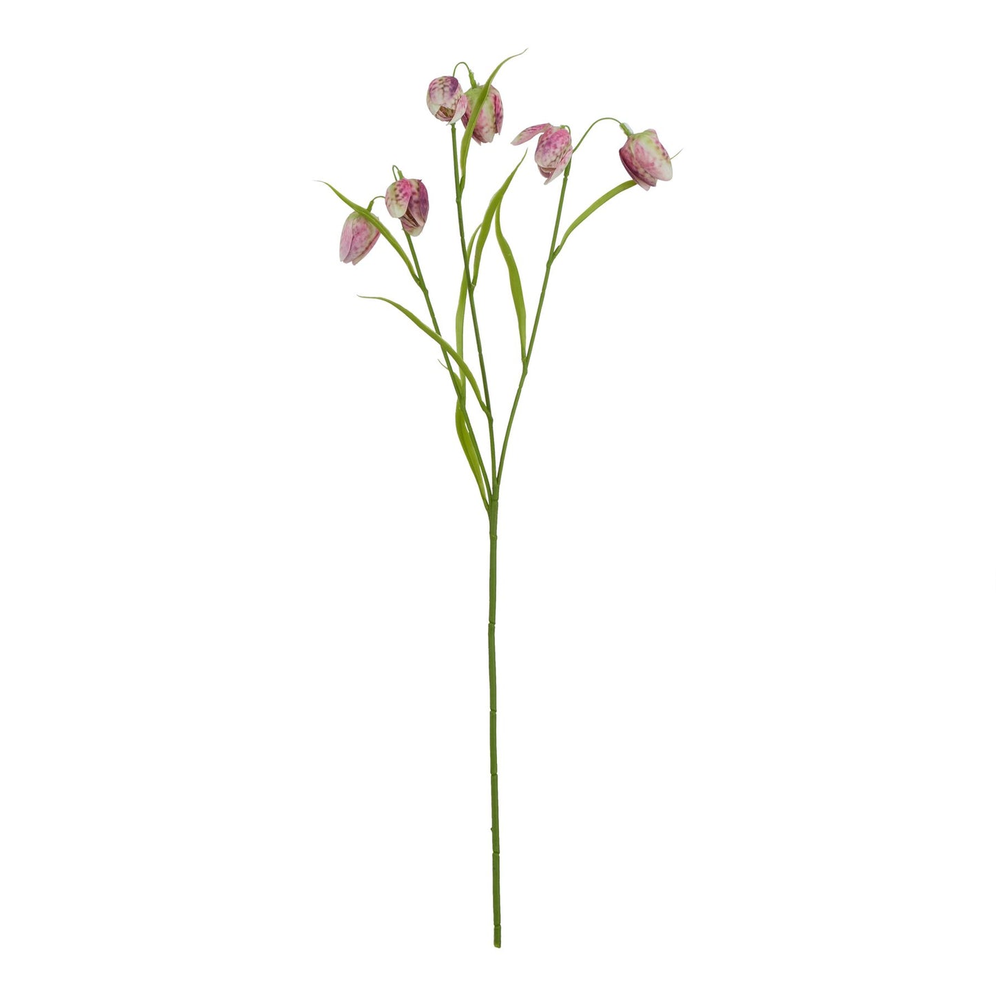 Deep purple fritillaria stem with realistic petals and vibrant green leaves, ideal for elegant home decor.