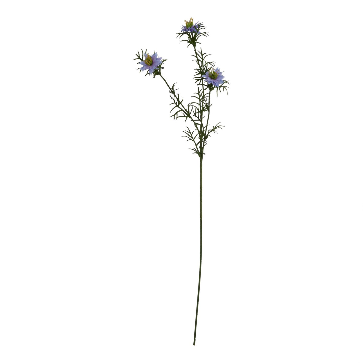 Lifelike Purple Nigella stem featuring star-shaped blooms and delicate greenery, perfect for rustic-inspired floral arrangements.