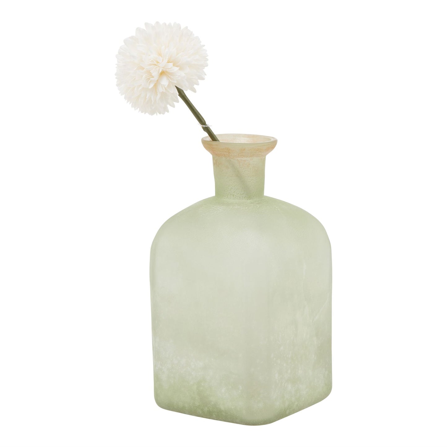 Smoked sage vase with a soft gradient, featuring a light brass rim and a single white flower, perfect for elegant decor.