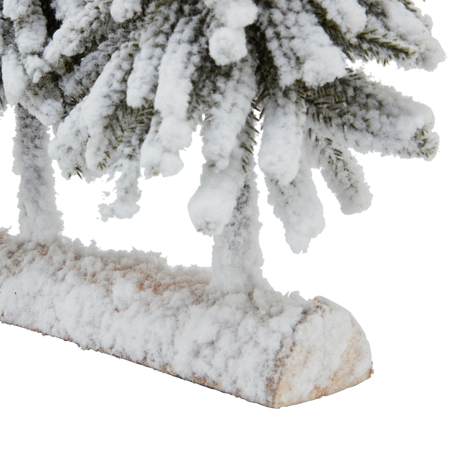 Small Snowy Fir Tree Duo On Wood Log - Christmas Room Decorations from the Quanta Home collection.