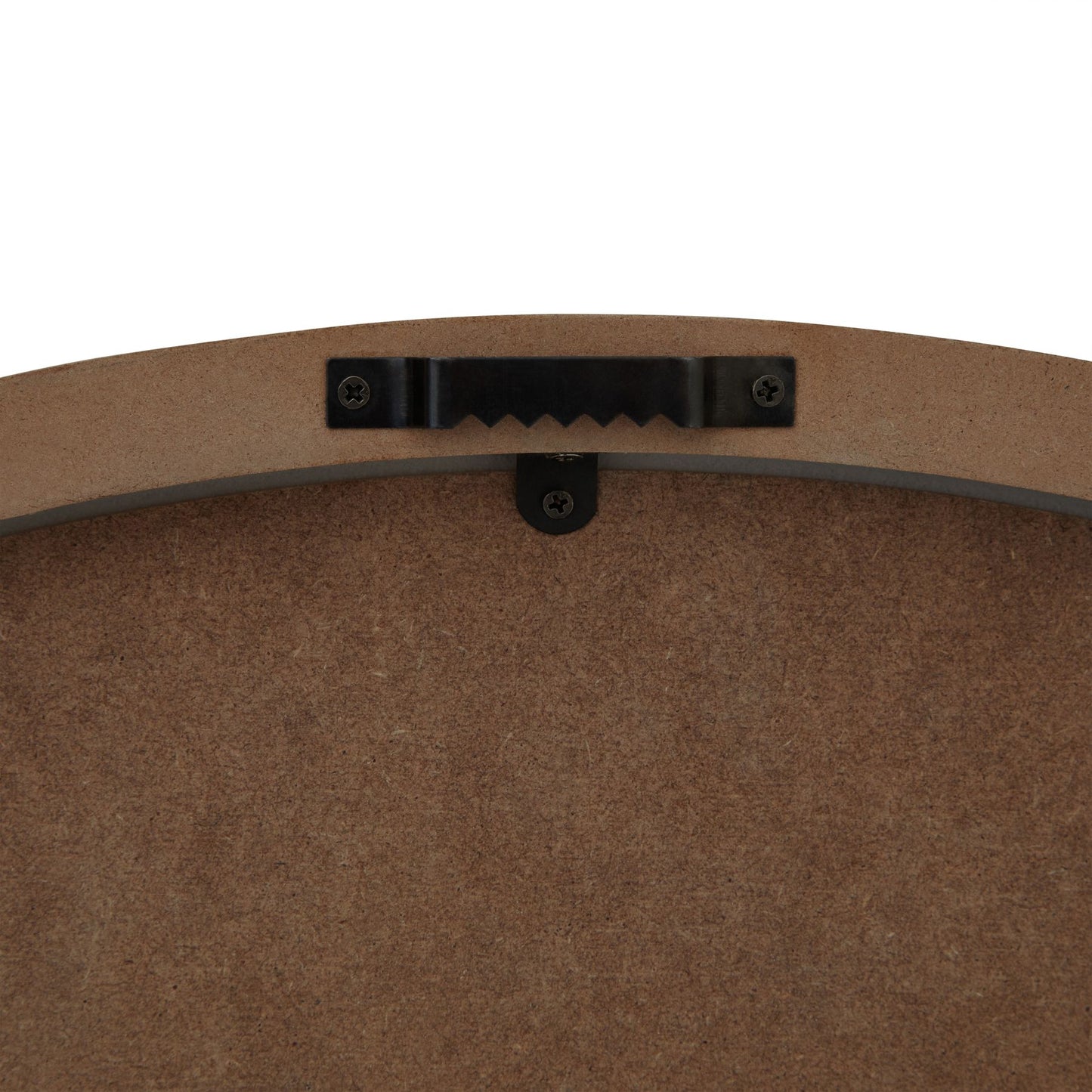 Back view of a large rustic white wall clock, featuring a beaded frame and a sturdy hanging mechanism.