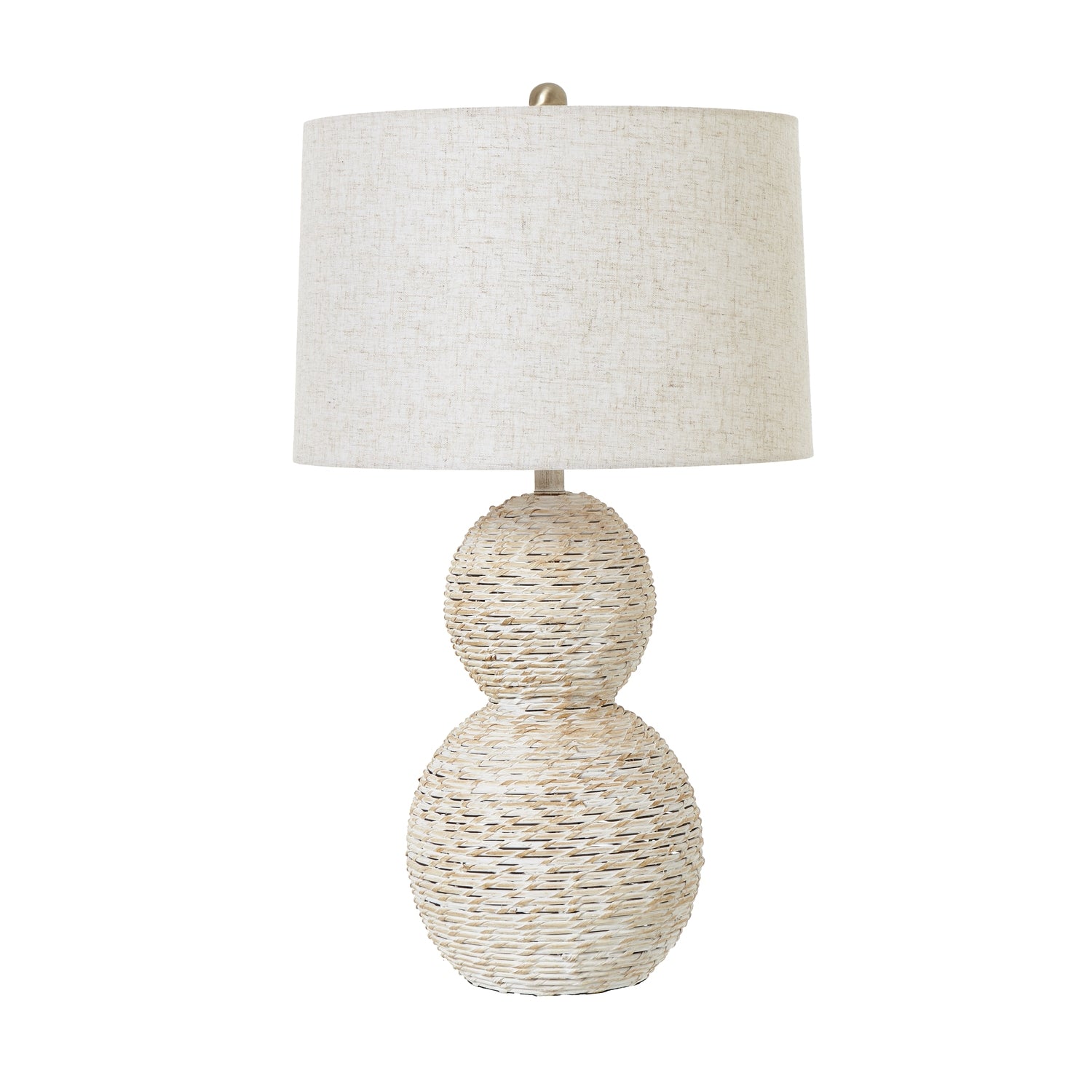 White Wash Wicker Globe Table Lamp With Linen Shade - Lighting from the Quanta Home collection.