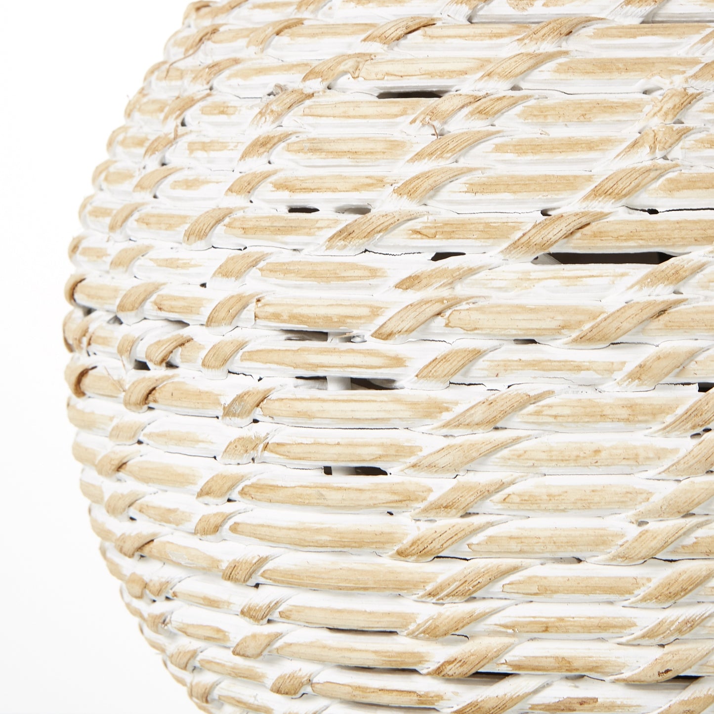 White Wash Small Bulbous Wicker Table Lamp With Linen Shade - Lighting from the Quanta Home collection.