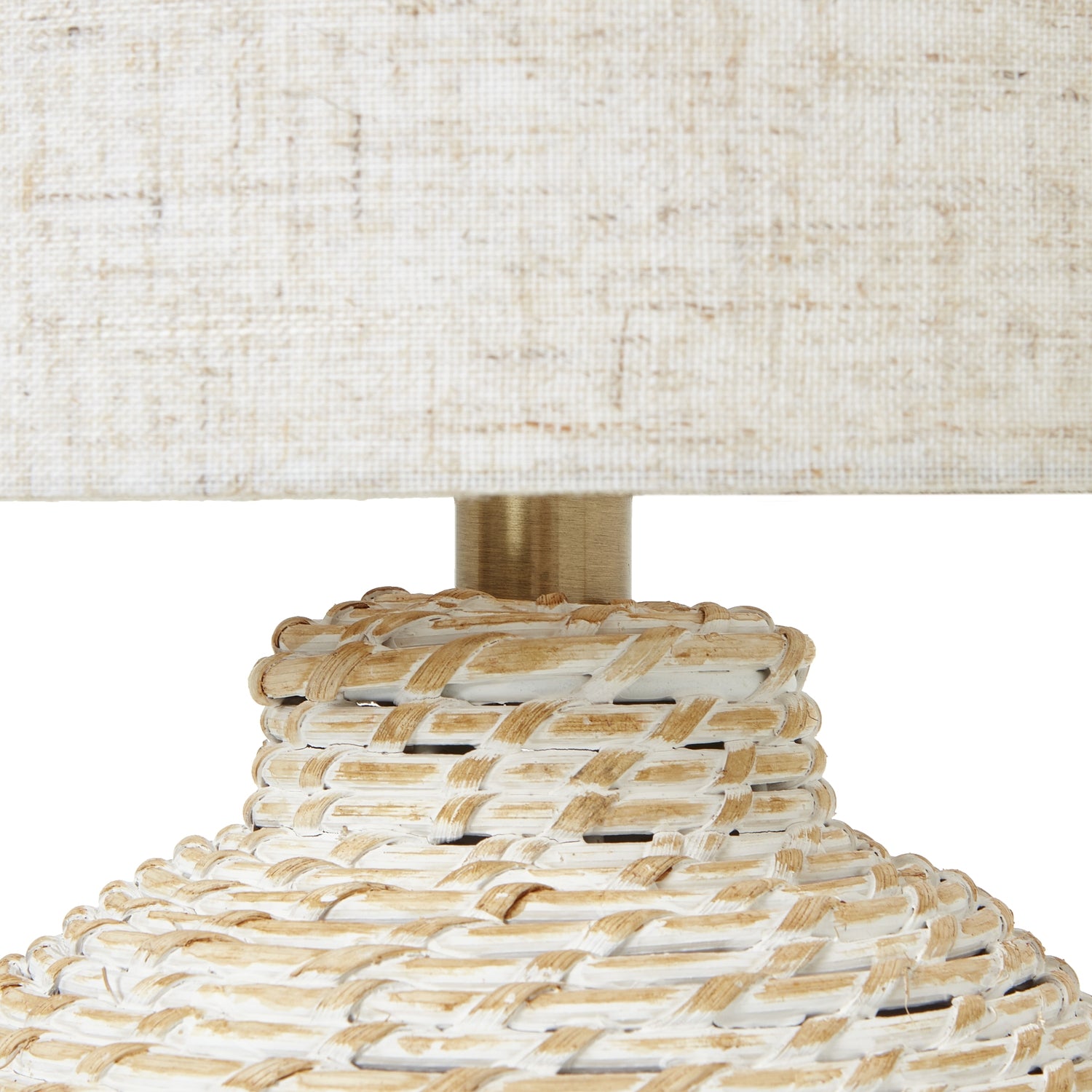 White Wash Small Bulbous Wicker Table Lamp With Linen Shade - Lighting from the Quanta Home collection.