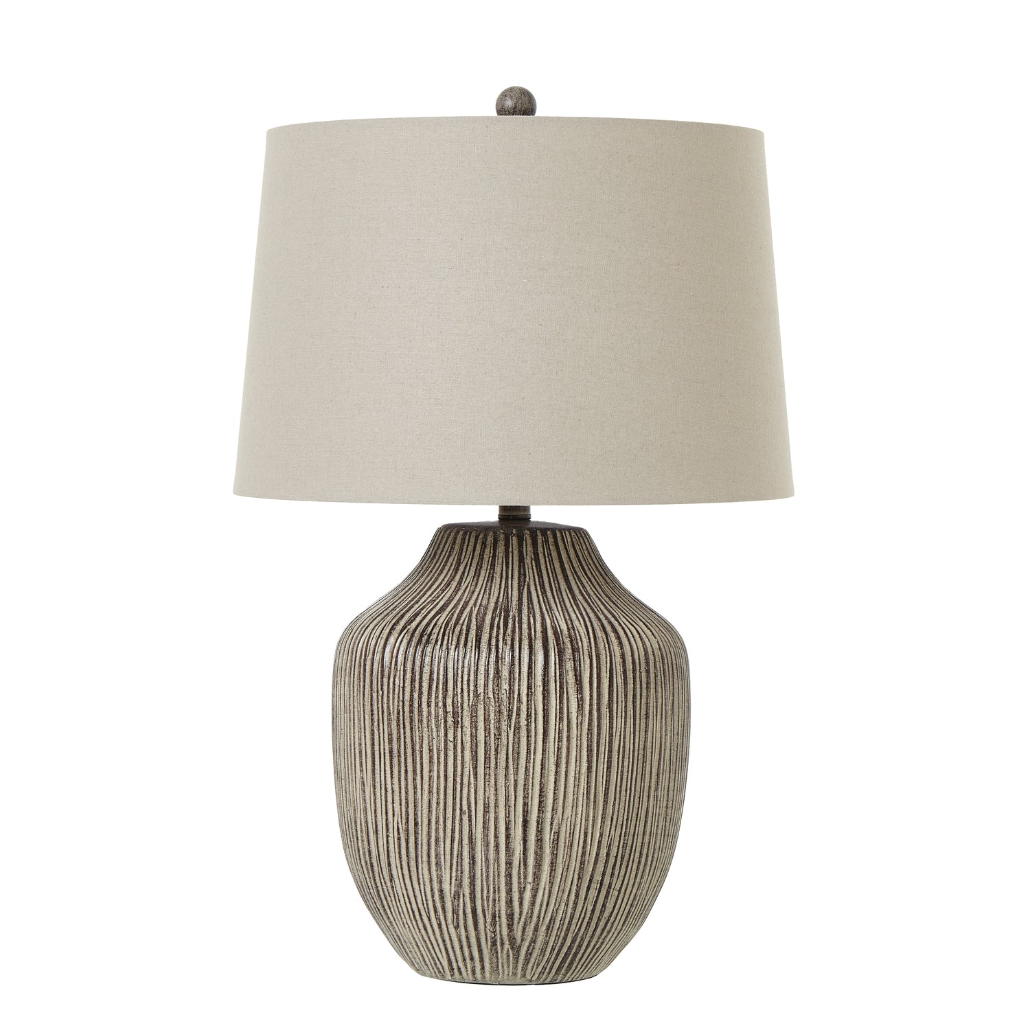 Ochre Carved Textured Table Lamp With Linen Shade - Lighting from the Quanta Home collection.