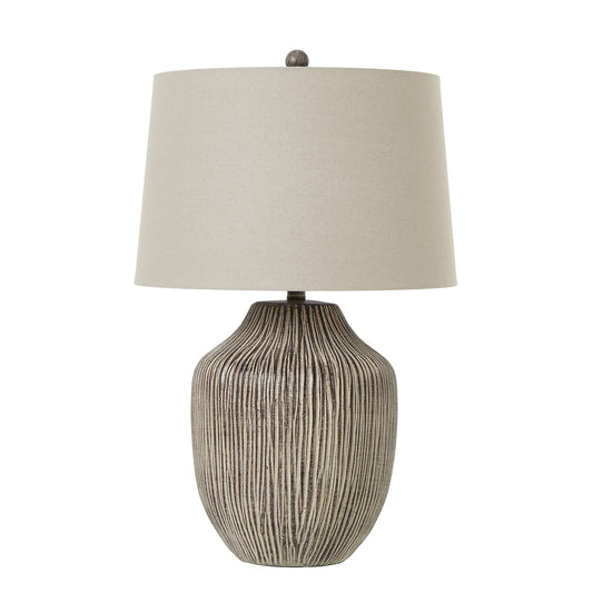 Ochre Carved Textured Table Lamp With Linen Shade - Lighting from the Quanta Home collection.