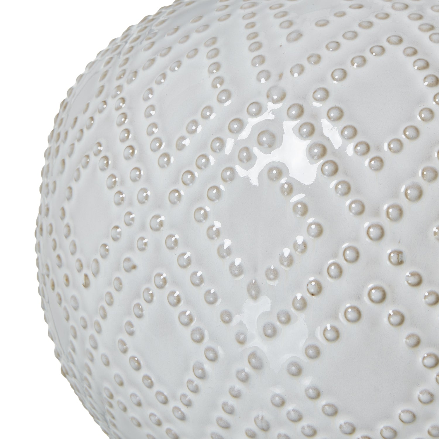 Squat White Beaded Ceramic Lamp With Linen Shade - Lighting from the Quanta Home collection.