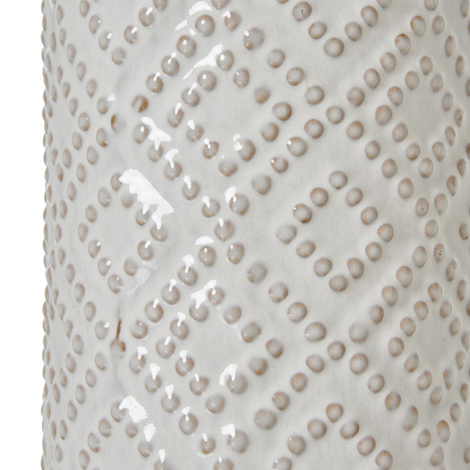 White Beaded Ceramic Lamp With Linen Shade - Lighting from the Quanta Home collection.