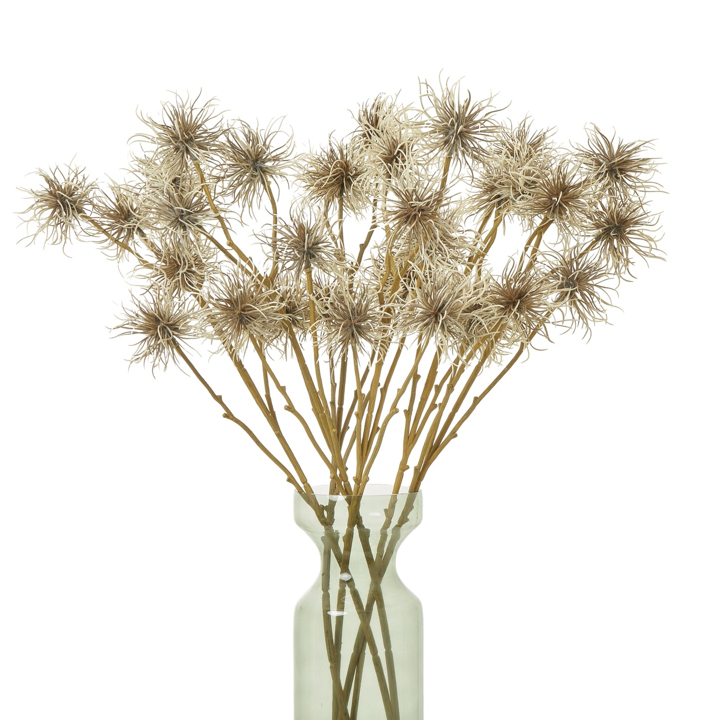 Brown Xanthium Spray featuring intricate, wispy blooms in natural tones, elegantly arranged in a clear vase for a sophisticated look.