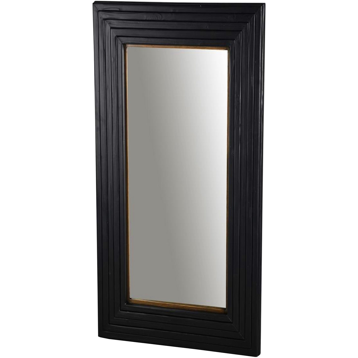 Rectangular wall mirror with a sleek black frame featuring clean, architectural lines, adding modern elegance to any space.