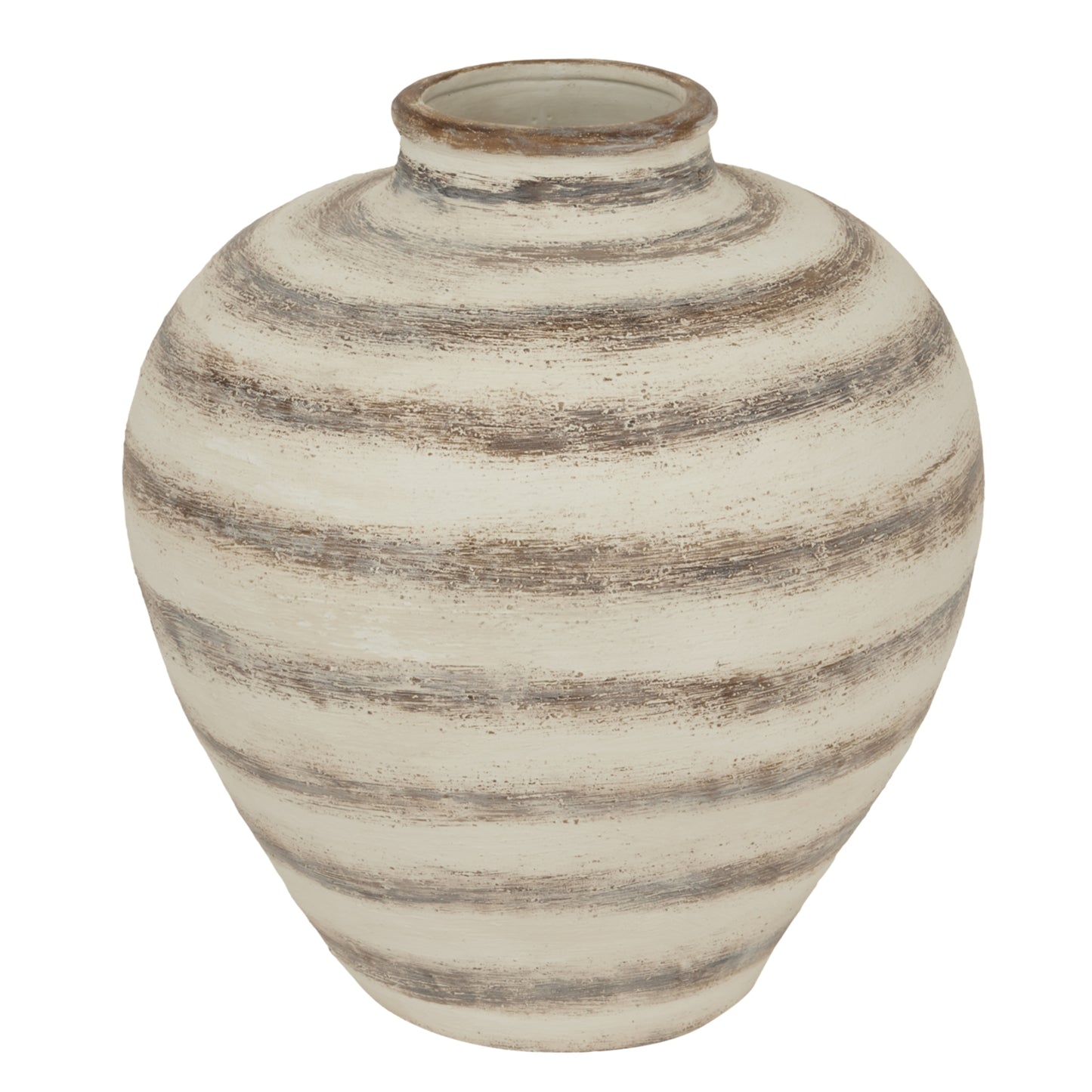 Textured cream vase with elegant brown stripes, featuring a refined silhouette and modern design, perfect for floral displays.