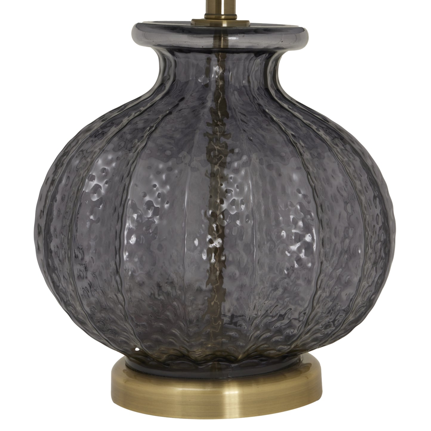 Fluted glass lamp with a textured, transparent base and a sleek black velvet shade, exuding elegance and modern refinement.