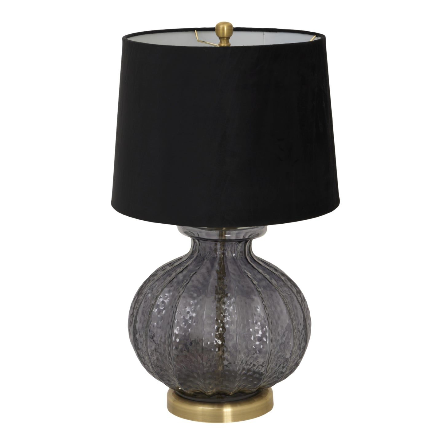 Fluted glass table lamp with a black velvet shade, featuring a gold base for a luxurious and modern look. Perfect for elegant interiors.