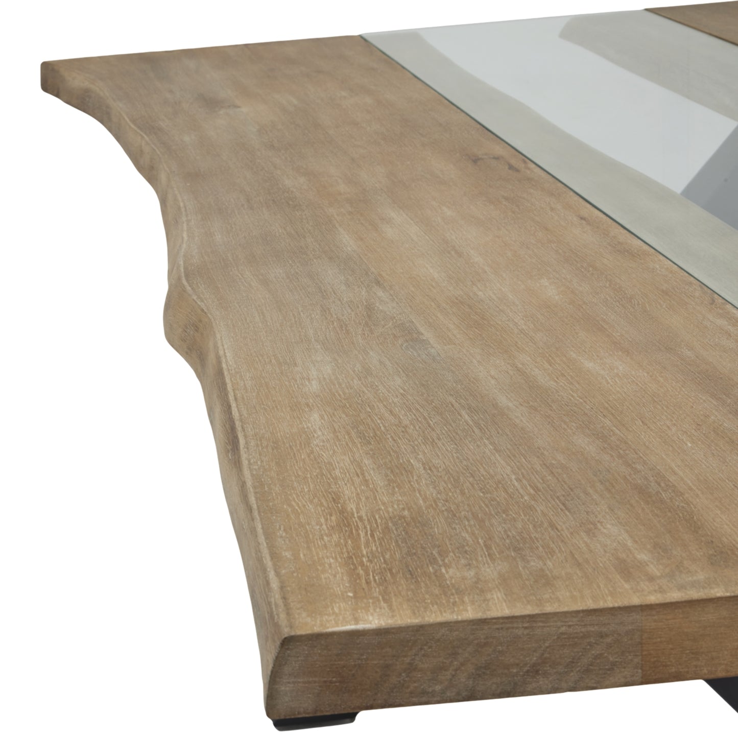Light acacia dining table featuring a natural river-like grain pattern and smooth, organic edges for a sophisticated, versatile look.