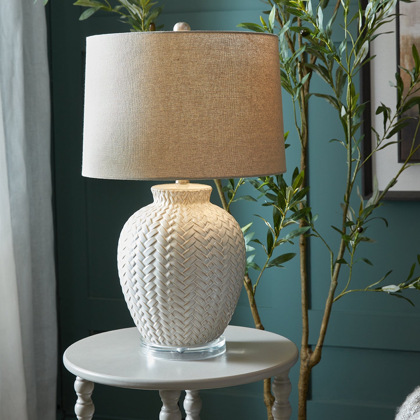 Twill Weave Ceramic Table Lamp With Linen Shade - Ceramic Lamps from the Quanta Home collection.