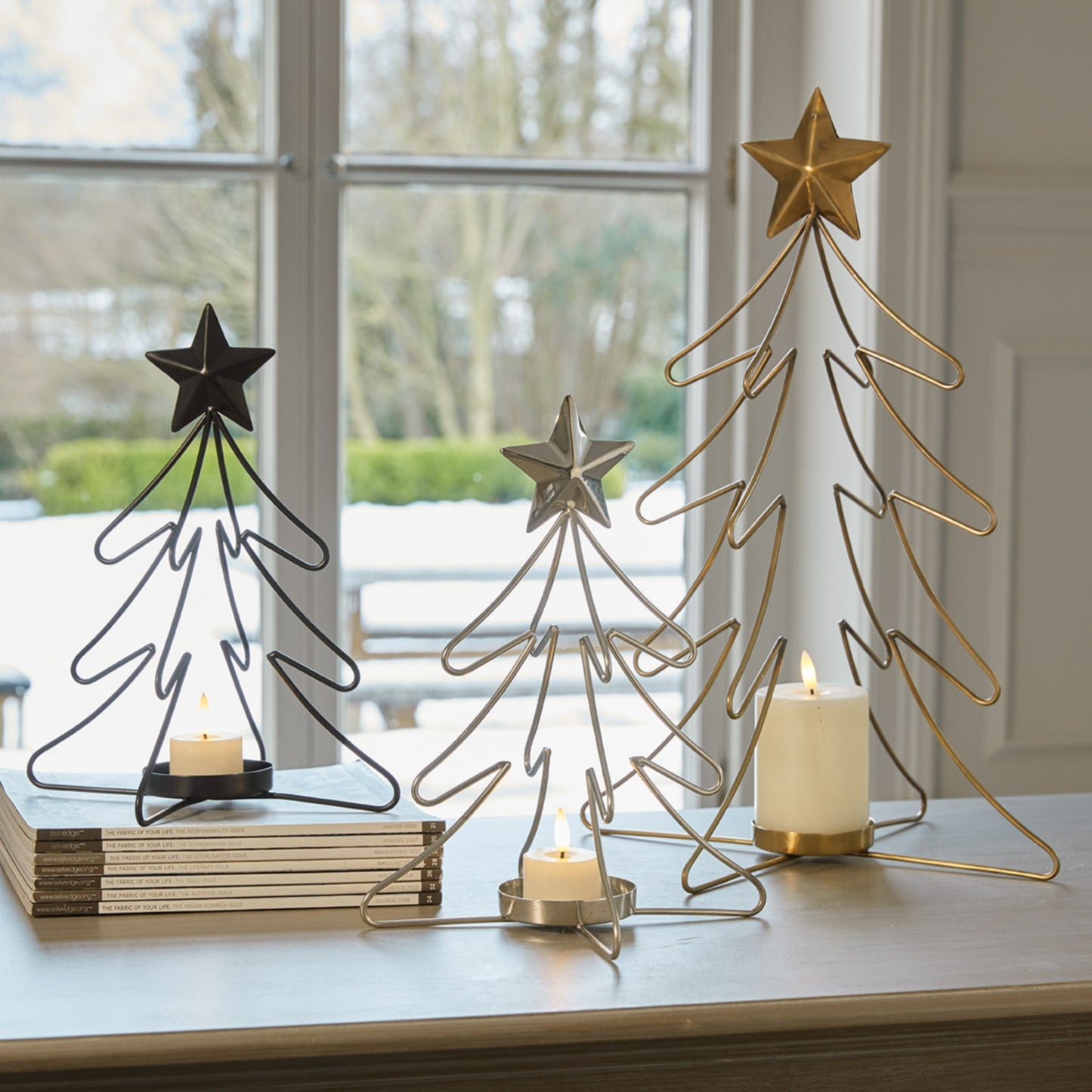 Rustic Outline Tree And Star With Four Glass Votives - Christmas Candles & Candle Accessories from the Quanta Home collection.