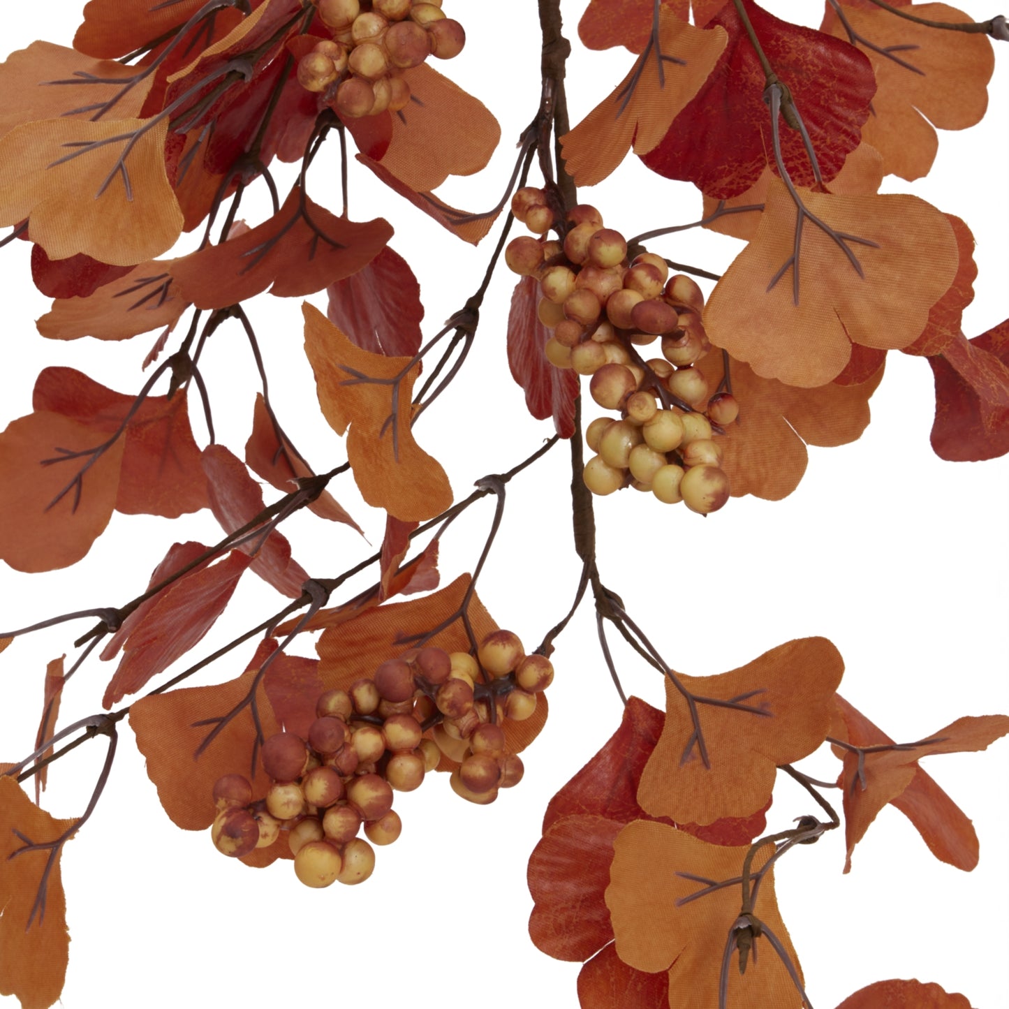 Luxurious autumn spray featuring vibrant orange and yellow foliage with realistic berries, perfect for seasonal decor.