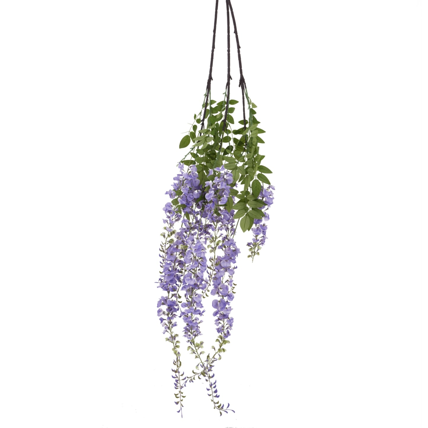 Large artificial wisteria spray featuring cascading purple blooms and lush green leaves, measuring 180cm for impactful decor.