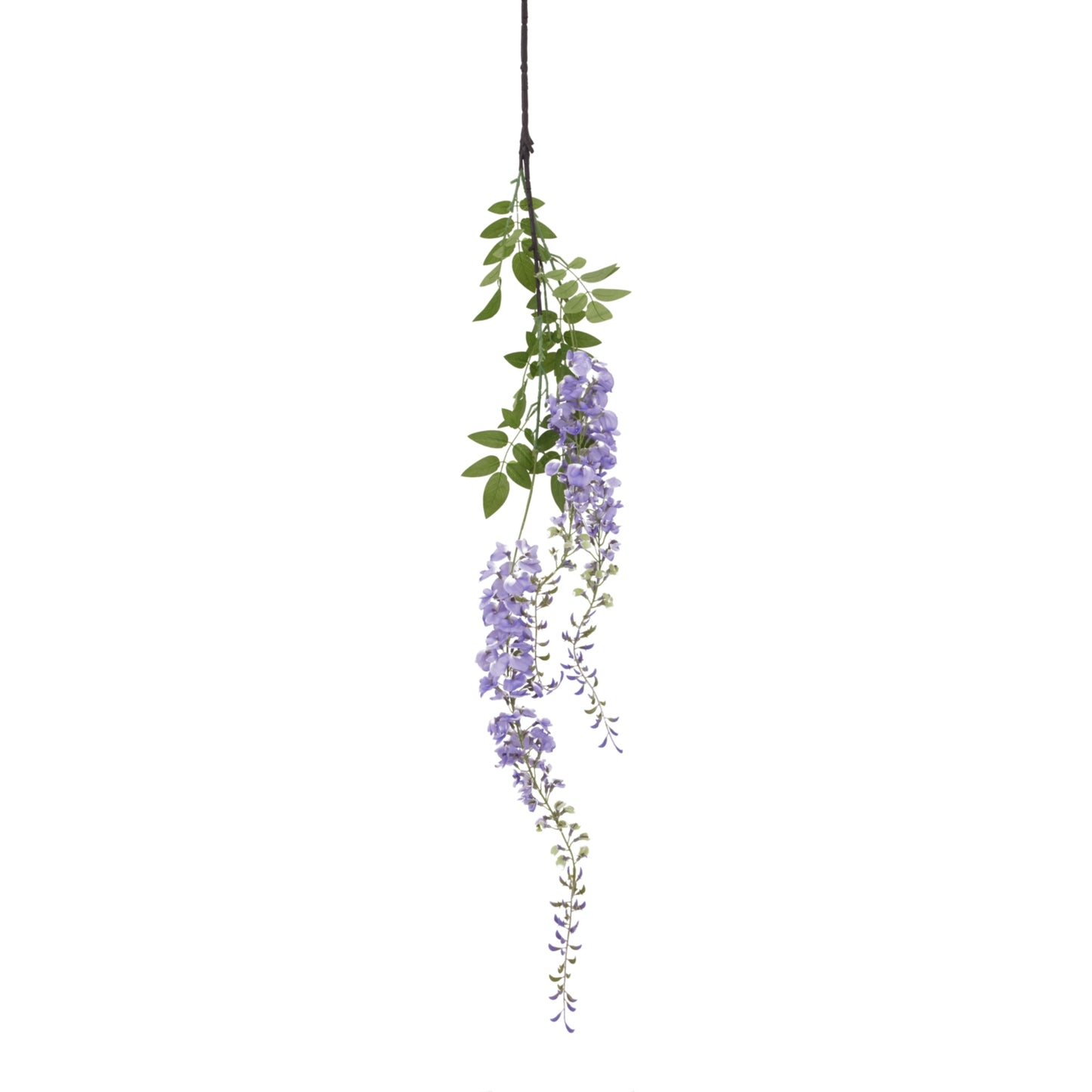 Cascading large purple wisteria spray with green leaves, measuring 180cm, adding elegance to any decor.