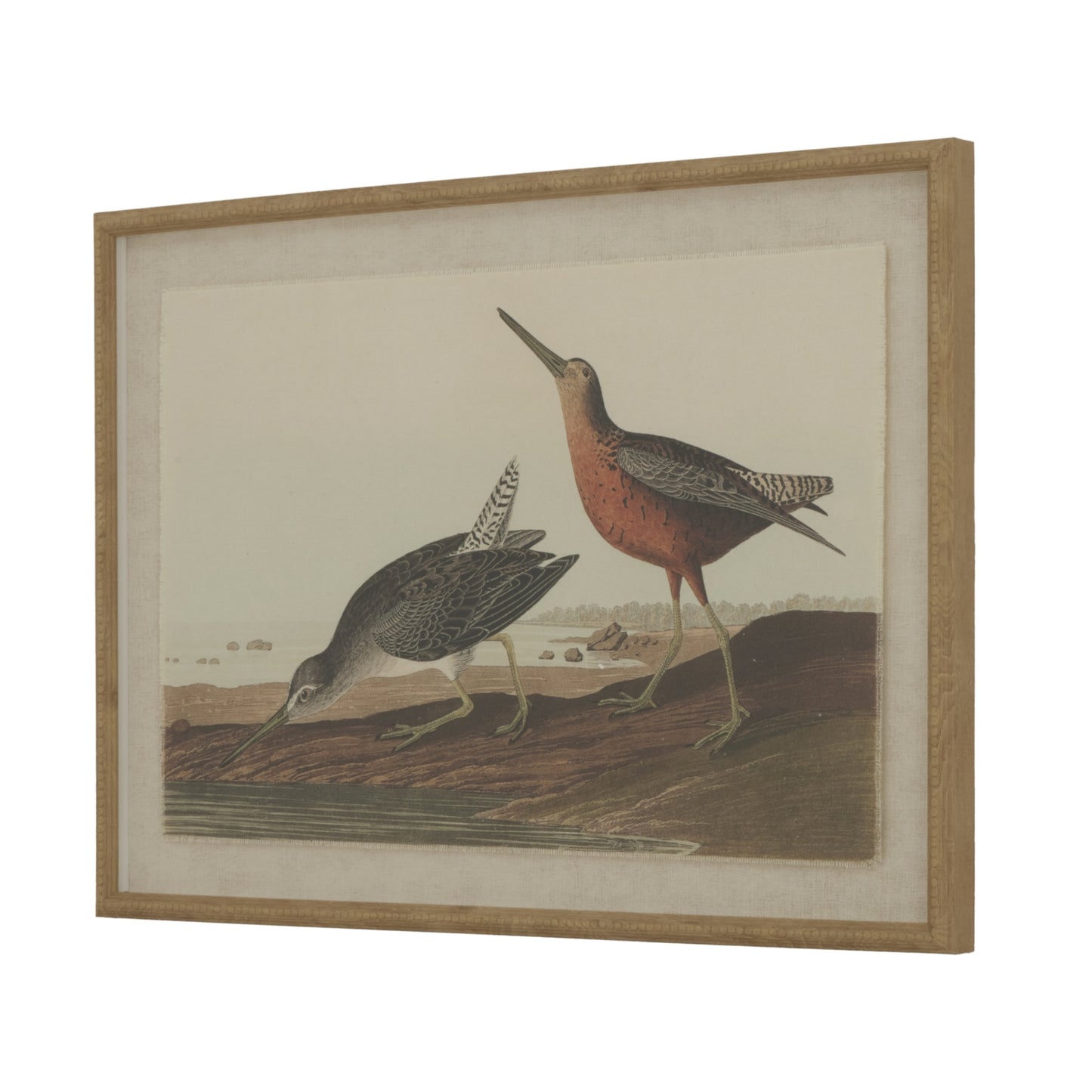 Two detailed, elegantly illustrated birds in a natural setting are framed in a luxurious beaded frame, showcasing soft colors.